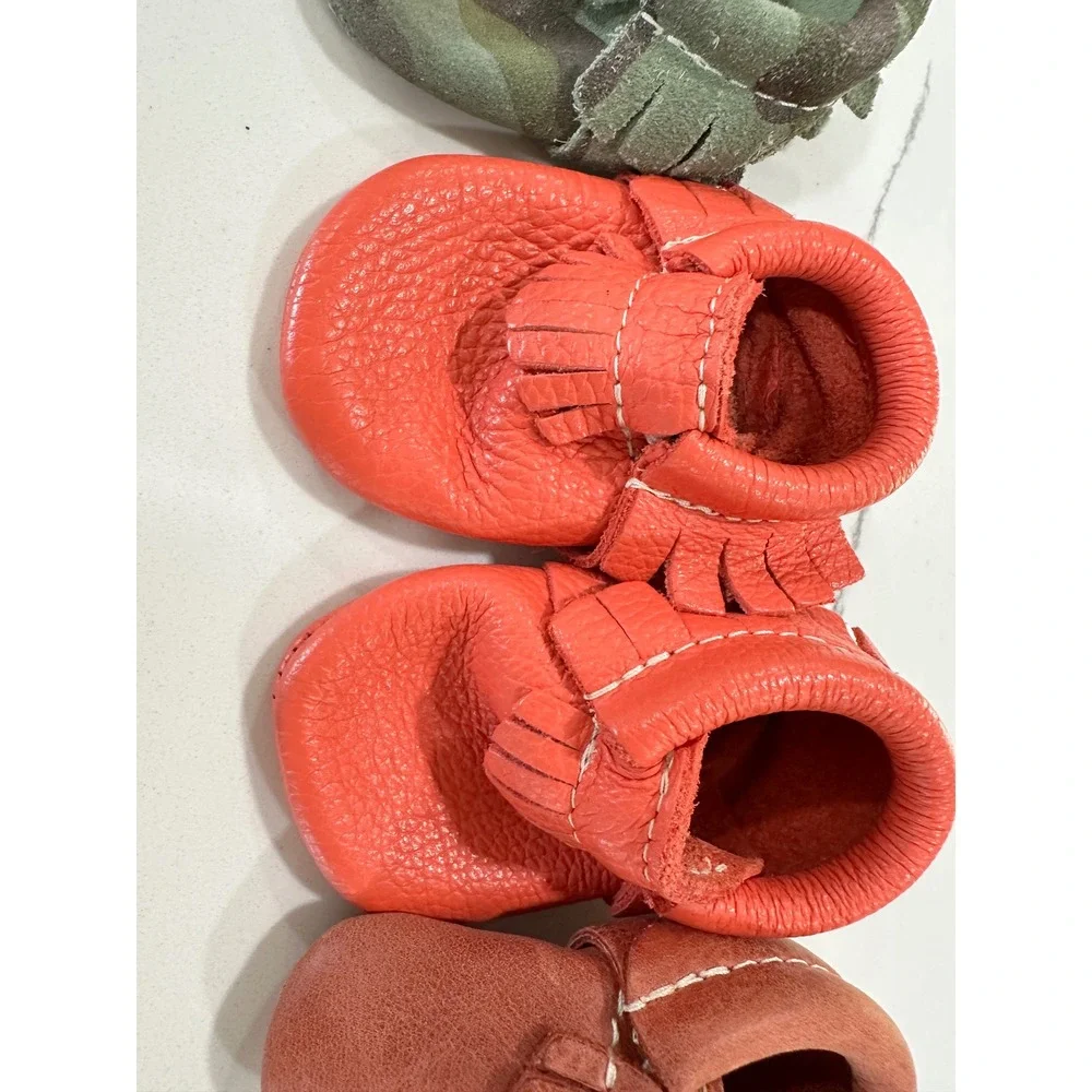 Freshly Picked Leather Baby Moccasin Bundle Size 0 1 Camo‎ Orange Brown 3 Pairs